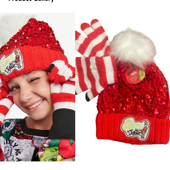 The grinch x justice beanie and gloves red - Picture 1 of 5